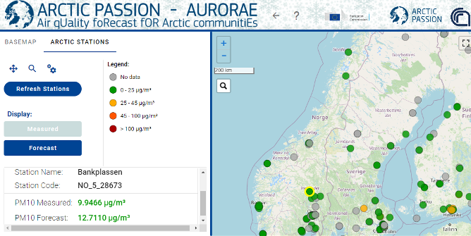 The Air Quality Forecast for Arctic Communities (AURORAE) service